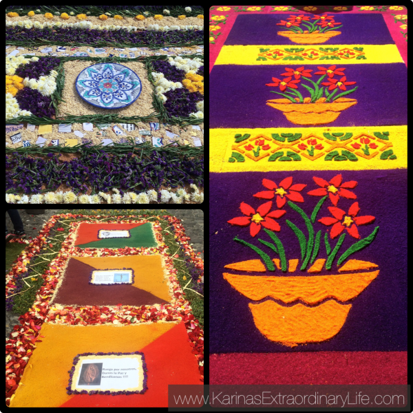 Alfombras range widely in design and materials. Each carpet is unique and changes for every procession. Antigua, Guatemala -- Karina Noriega