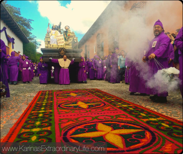 The main 'anda' carries Jesus Cristo de Nazarene through the street of Antigua, Guatemala. -- Karina Noriega