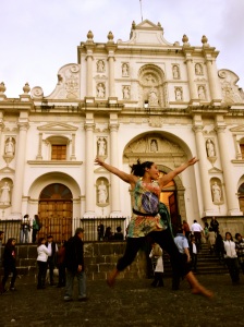 Jump for joy @ Parque Central, Antigua, Guatemala -- Karina Noriega