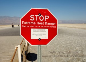 By day explorers cannot miss the signs scattered all over the park warning not to stroll the landscape after 10am. We woke up at 5am to enjoy the breathtaking sunrise and to explore some of the trails before the heat hit dangerous levels. At 10am we headed to the visitor center where we spent most of the day camped out on the floor with our laptops, pounding back fruit and water to help us rehydrate. Death Valley, California, USA -- Karina Noriega