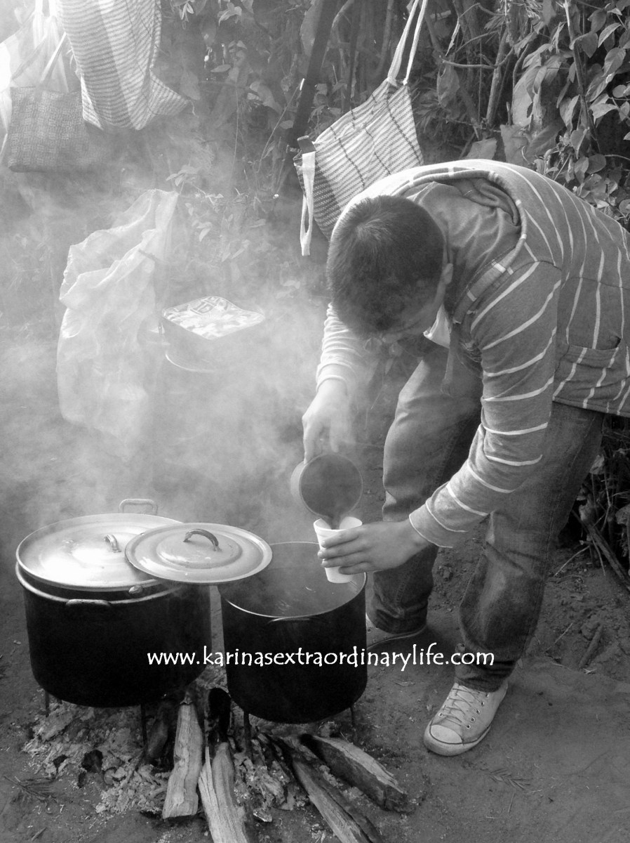 Watching Semana Santa come to life in this city it is a marvel to witness as the locals prepare a fabulous meals or cups of coffee with the use of minimal supplies. This young man prepared us a steaming hot cup of coffee for 2Q. Antigua, Guatemala -- April Beresford