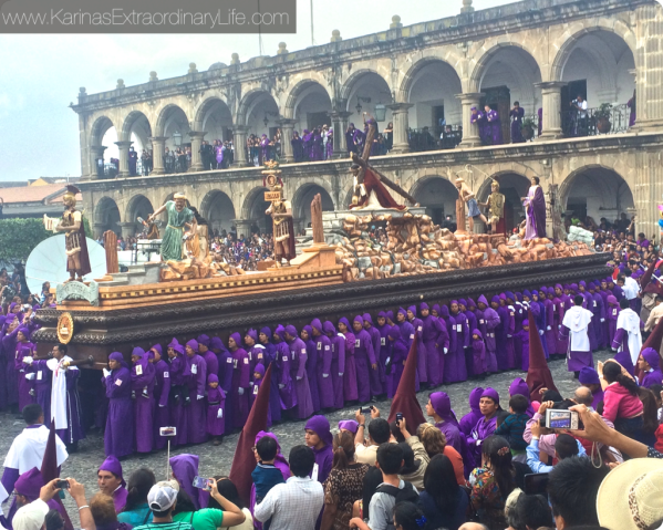 San Bartolo Becera Procession turning into Parque Central. Thousands participate in the procession, thousands more in attendance. Antigua, Guatemala -- Karina Noriega