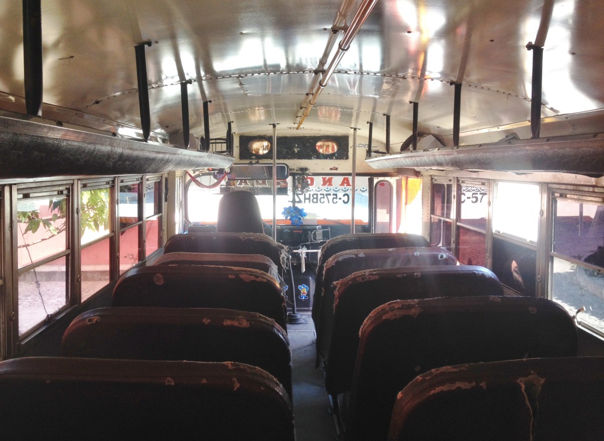 A rare sight: An empty chicken bus in Guatemala -- April Beresford
