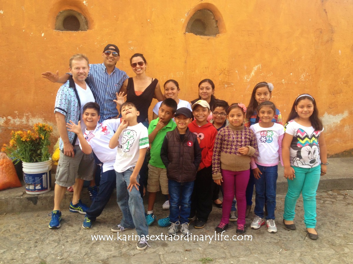Sponsor George Sansoucy with Teacher Alejandro and his students. Antigua, Guatemala -- April Beresford