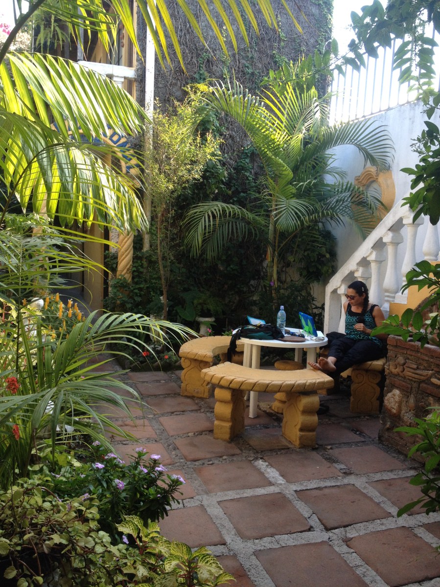Study Space- This is the area in the hostel where I typically did my studying. It was the designated smoking area but it was used for such purposes, infrequently Antigua, Guatemala -- April Beresford