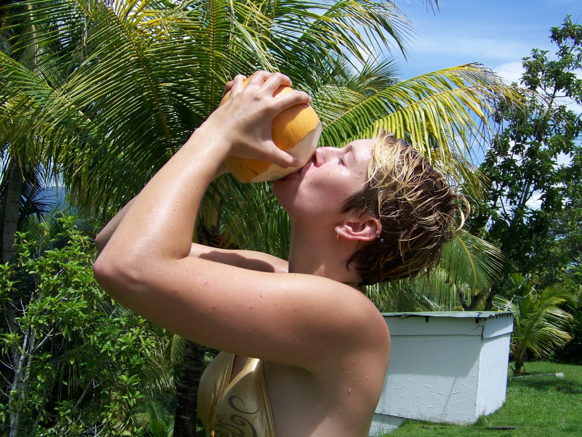 April's first ever taste, straight out of the coconut! Rio Dulce, Guatemala -- Karina Noriega