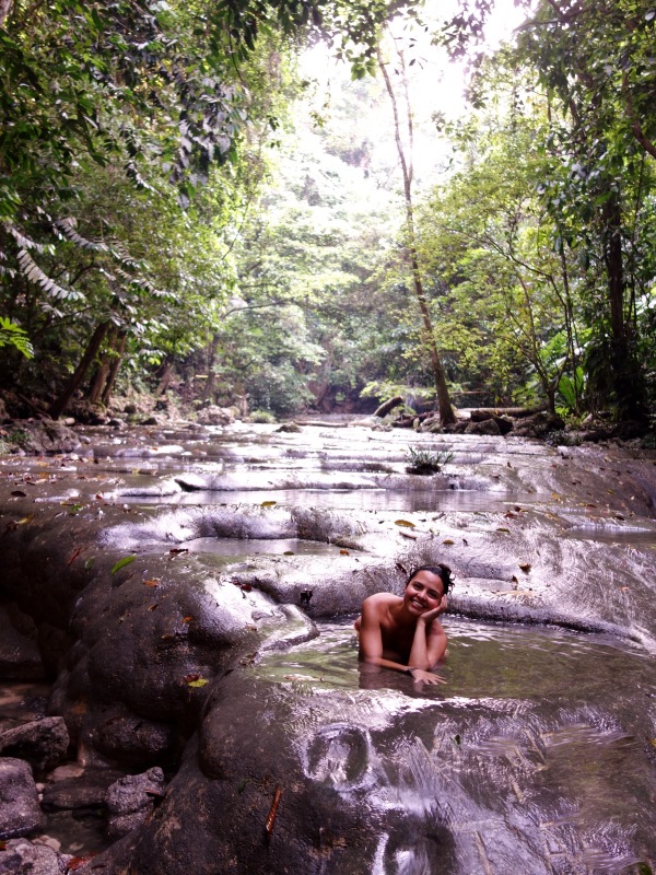 Chilling in a tiny pool of the most refreshing water while hiking up to the waterfalls of Siete Altares, Guatemala -- Karina Noriega